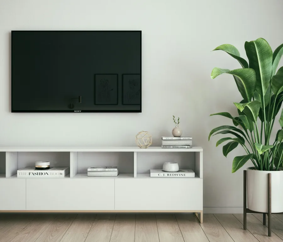Smart TV murale salon moderne — abonnement IPTV France streaming HD 4K